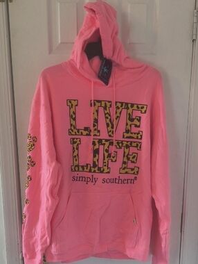 Simply Southern Coral Shirt with Leopard Print Logo